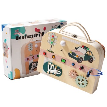 QiAiKe Montessori Busy Board με Περιπολικό, Φανάρι & Φώτα – Ξύλινο Εκπαιδευτικό Παιχνίδι
