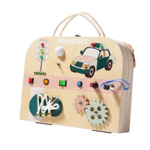 QiAiKe Montessori Busy Board με Περιπολικό, Φανάρι & Φώτα – Ξύλινο Εκπαιδευτικό Παιχνίδι