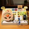 QiAiKe Montessori Busy Board με Φώτα LED & Τιμόνι – Ξύλινο Αισθητηριακό Παιχνίδι