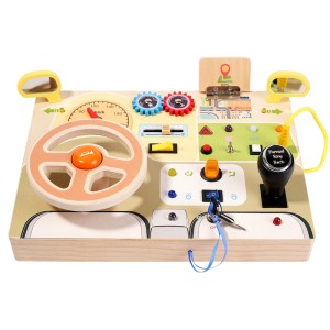 QiAiKe Montessori Busy Board με Φώτα LED & Τιμόνι – Ξύλινο Αισθητηριακό Παιχνίδι