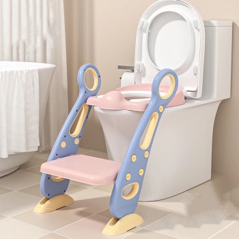 Giggles & Co. Αναδιπλούμενο Potty Training Toilet Seat με Σκαλοπάτι & Χερούλια, PU Μαξιλαράκι – (Ροζ/Μωβ)