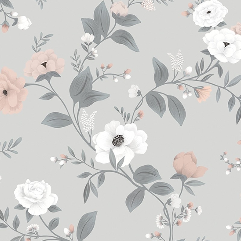 Lilipinso Ταπετσαρία Τοίχου Symphony of Roses - Light Grey (50cm X 10m)