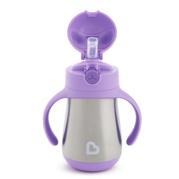 Munchkin Παιδικό Ποτηράκι με Λαβές και Καλαμάκι ”Cool Cat” από Μέταλλο Μωβ 237ml