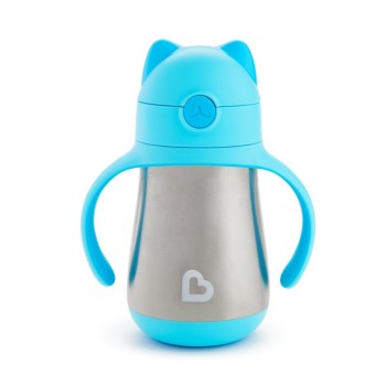 Munchkin Παιδικό Ποτηράκι με Λαβές και Καλαμάκι ”Cool Cat” από Μέταλλο Μπλε 237ml
