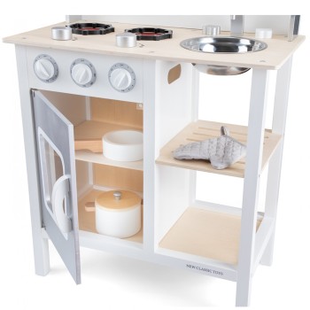 New Classic Toys Ξύλινη Παιδική Κουζίνα Bon Appetit White/Silver