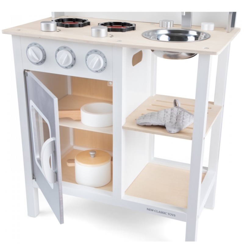 New Classic Toys Ξύλινη Παιδική Κουζίνα Bon Appetit White/Silver New Classic Toys Ξύλινη Παιδική Κουζίνα Bon Appetit White/Silver