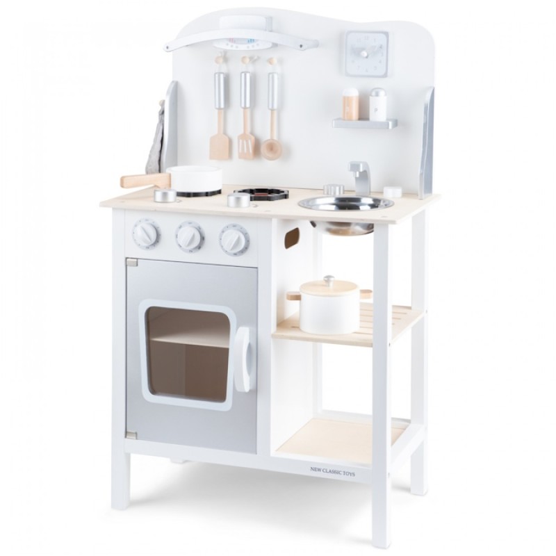 New Classic Toys Ξύλινη Παιδική Κουζίνα Bon Appetit White/Silver New Classic Toys Ξύλινη Παιδική Κουζίνα Bon Appetit White/Silver