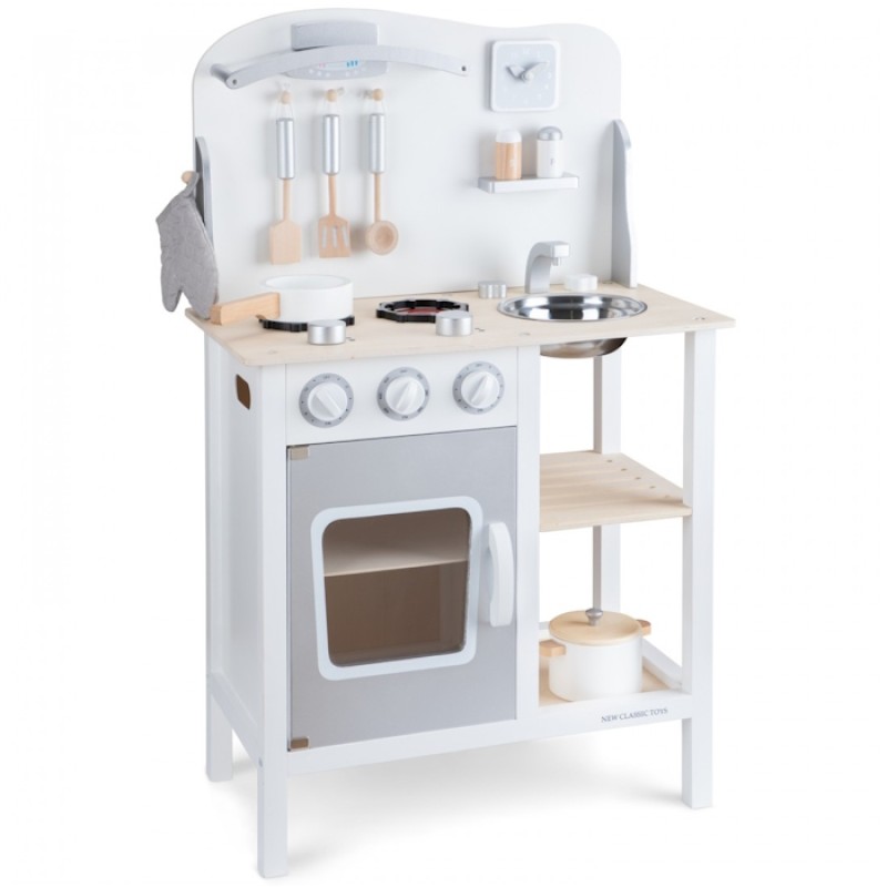 New Classic Toys Ξύλινη Παιδική Κουζίνα Bon Appetit White/Silver