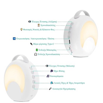 Giggles and Co. GM-07 Συσκευή Ύπνου με 30 Ήχους Νανούρισματος, Λευκούς Ήχους & Φως Νυκτός
