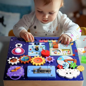 QiAiKe Montessori Busy Board Ξύλινος Πίνακας Δραστηριοτήτων για Παιδιά