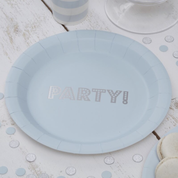 Ginger Ray Μπλε και Ασημένια Πιάτα Party