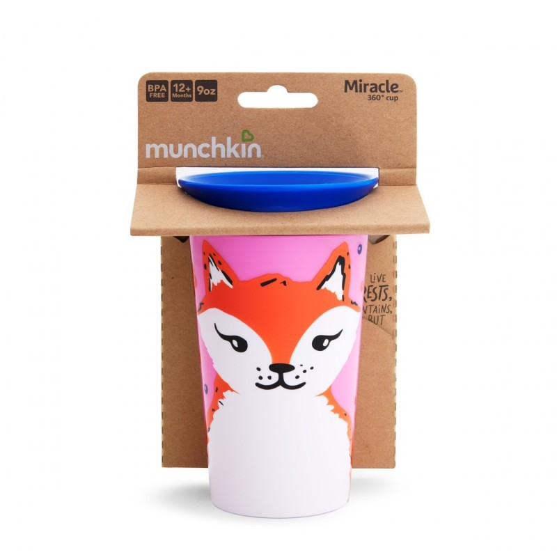 Munchkin Παιδικό Ποτηράκι ”Miracle 360° Wildlove Sippy” από Πλαστικό Fox Μπλε 266ml ποτηράκι μετάβασης για μωρά