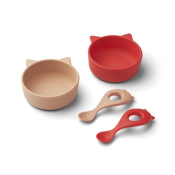 Liewood Σετ Φαγητού Evan Cat από Σιλικόνη Κόκκινο 4τμχ σετ φαγητού σιλικόνης για μωρά