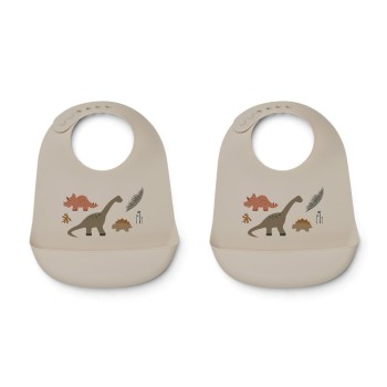 Liewood Σαλιάρα Σιλικόνης Tilda 2τμχ Dino Dark Sandy Mix σετ σαλιάρες σιλικόνης για μωρά