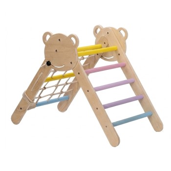 Giggles & Co. Montessori Pikler Triangle Ξύλινο Τρίγωνο Αναρρίχησης με Δίχτυ & Μαυροπίνακα για Παιδιά