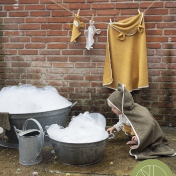 Fabelab Βρεφική Κάπα-Μπουρνούζι με Κουκούλα - Bear/Ochre