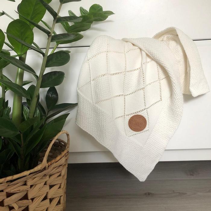 Ceba Baby Κουβέρτα Αγκαλιάς & Λίκνου Diamonds Πλεκτή 90x90cm Cream βρεφική πλεκτή κουβέρτα