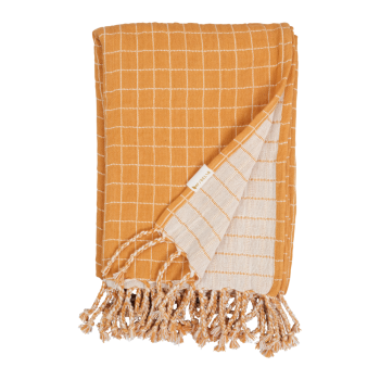 Fabelab Βρεφική Κουβέρτα Grid Ochre βρεφική βαμβακερή κουβέρτα