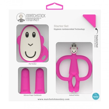Matchstick Monkey Teething Starter Set Οδοντοφυίας Ροζ 4τμχ βρεφικό σετ οδοντοφυΐας