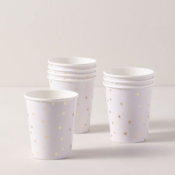 Χάρτινα ποτήρια για πάρτι με χρυσά αστέρια 8τμχ