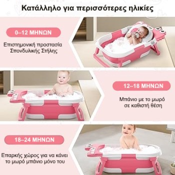 Giggles & Co. Πτυσσόμενη Βρεφική Μπανιέρα με Θερμόμετρο & Μαξιλαράκι Μπάνιου (Pink)